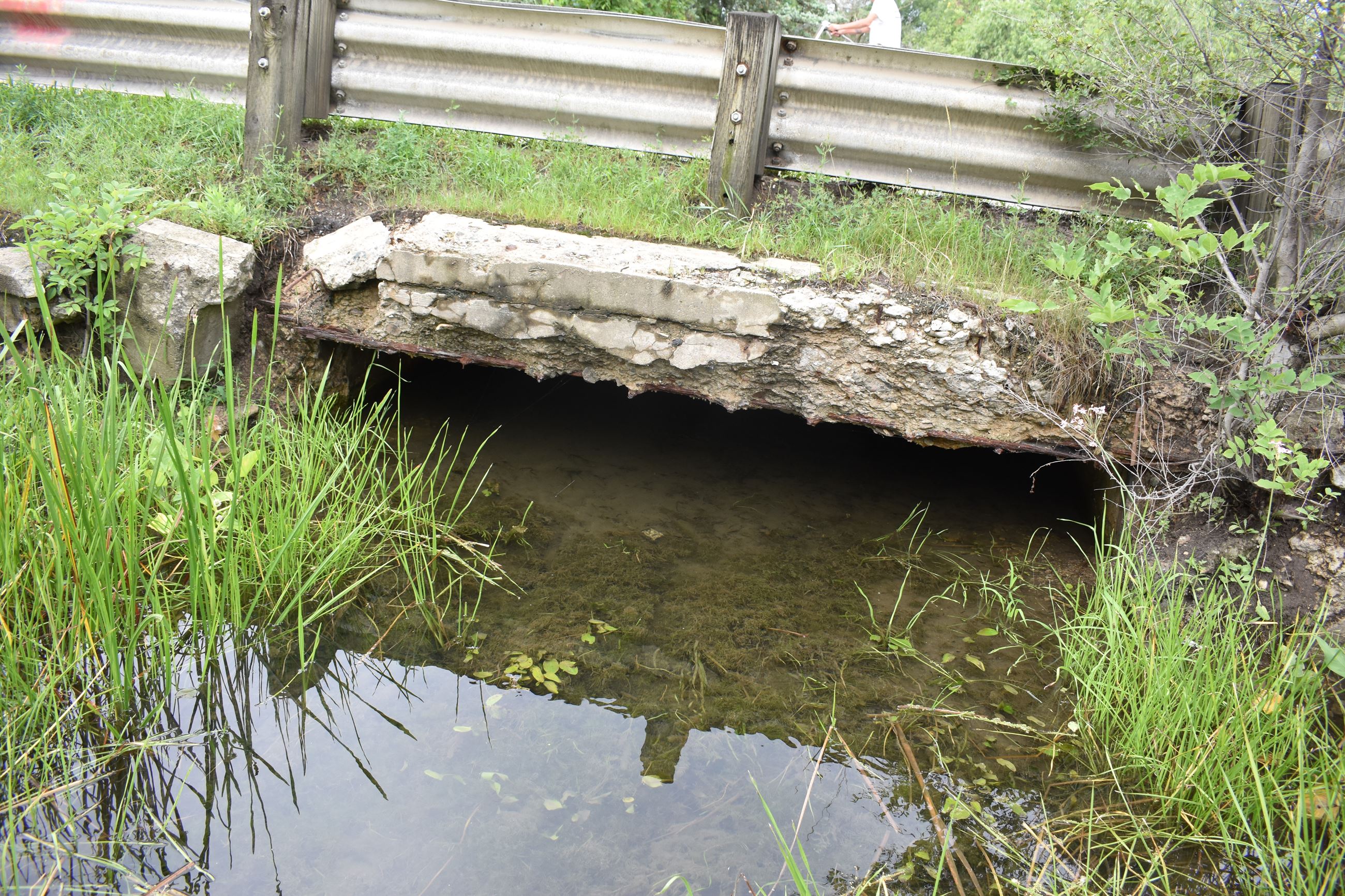 Cass Lake Road preconstruction image of culvert west of the road