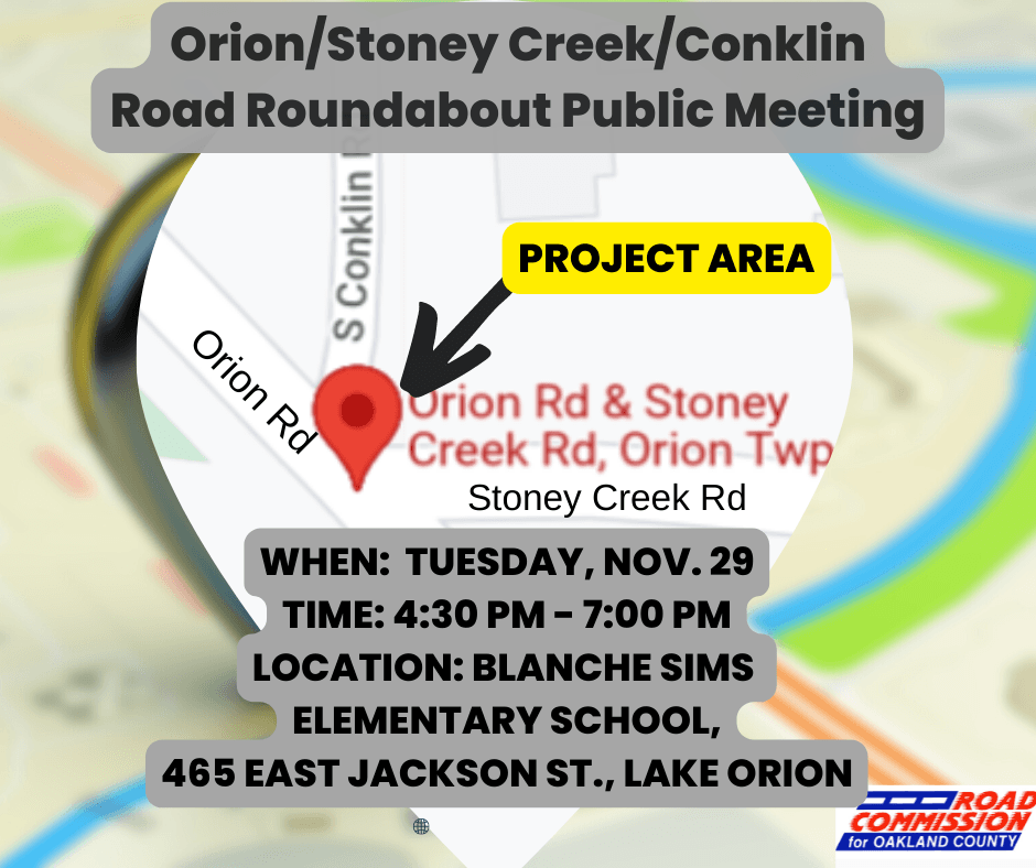 Public meeting Orion, Stoney Creek, Conklin Road roundabout and 