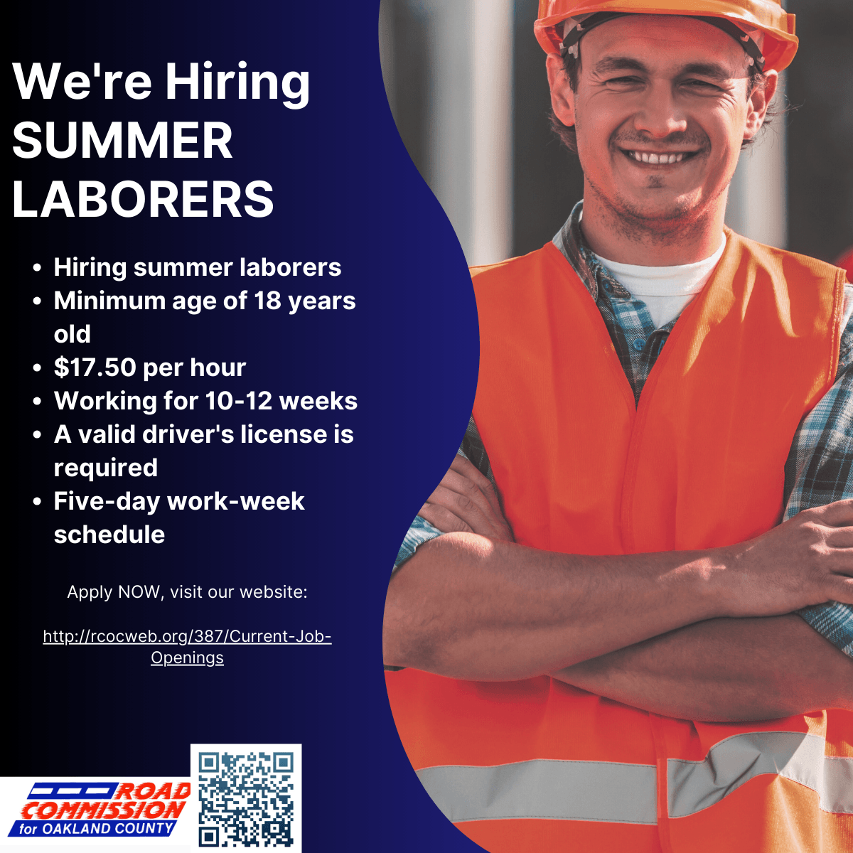 Summer Laborershiring image with man in safety vest and hard hat