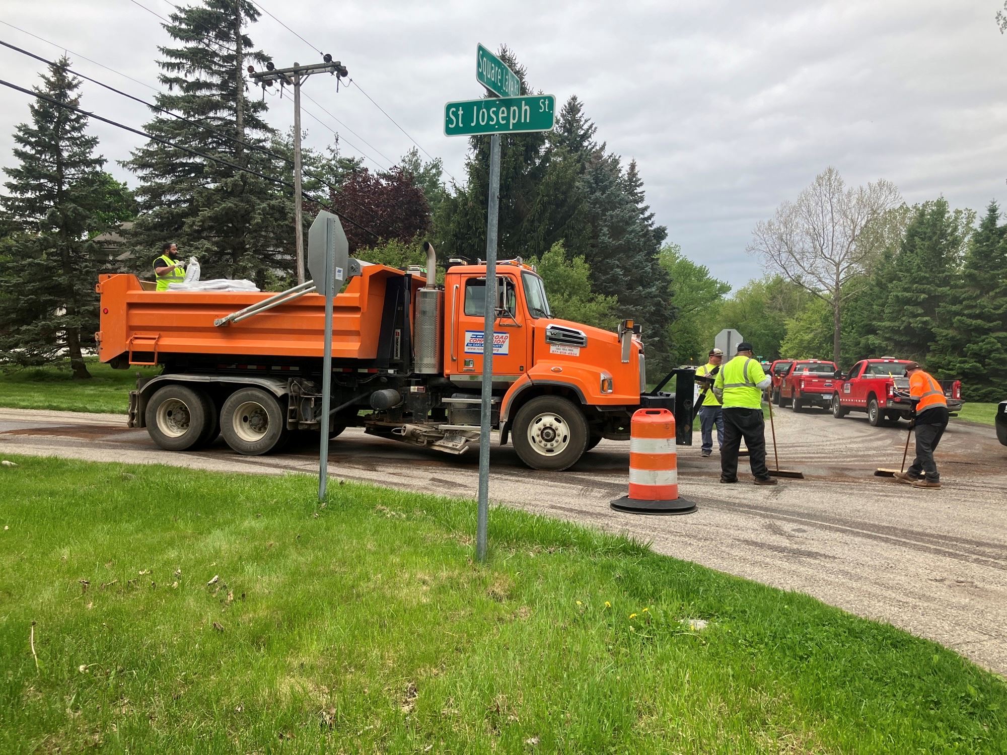 RCOC crews cleaning up plant based oil spill west of Middlebelt Road near the Square Lake Road