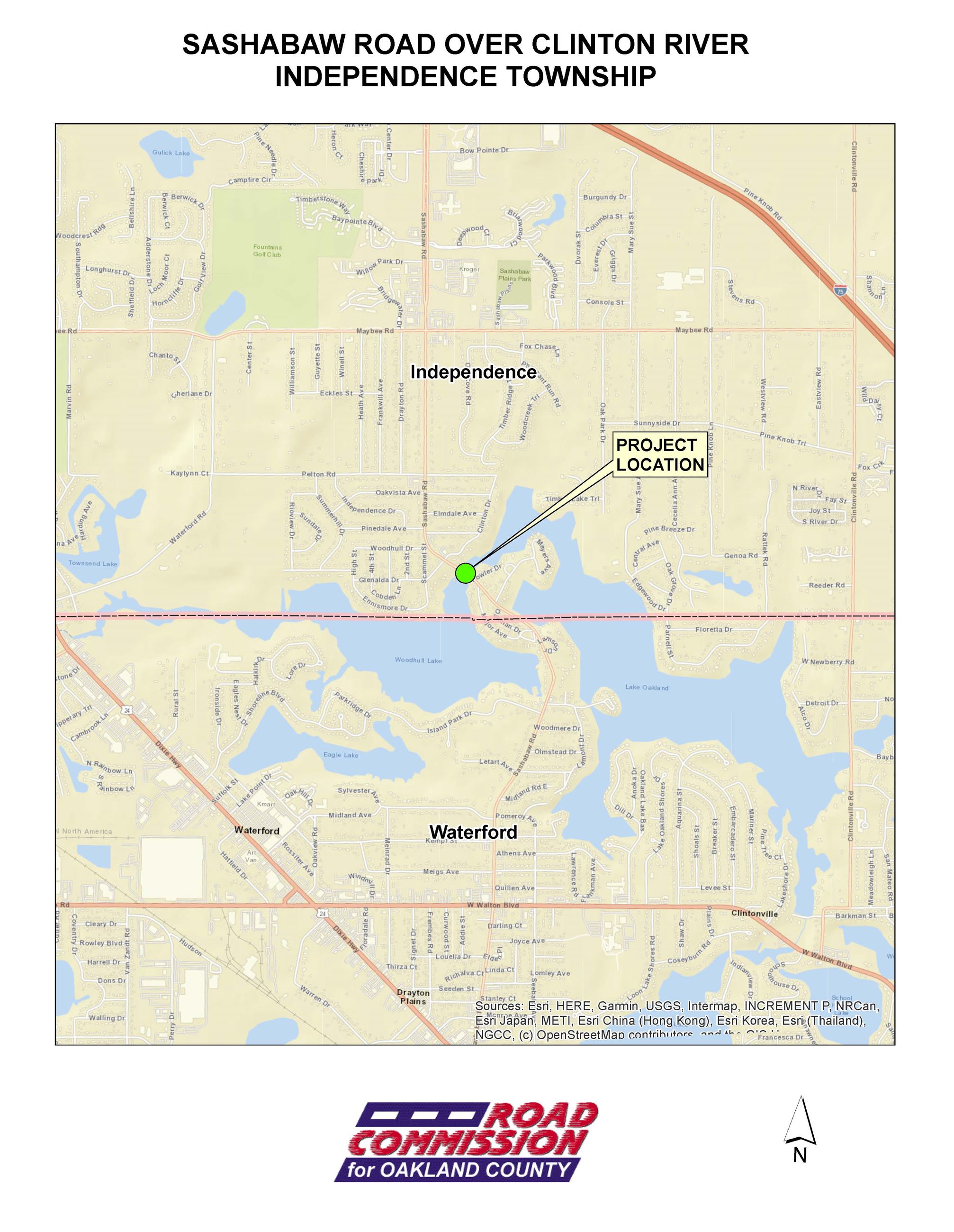 Sashabaw Road bridge over the Clinton River between Woodhull Lake and Lake Oakland 