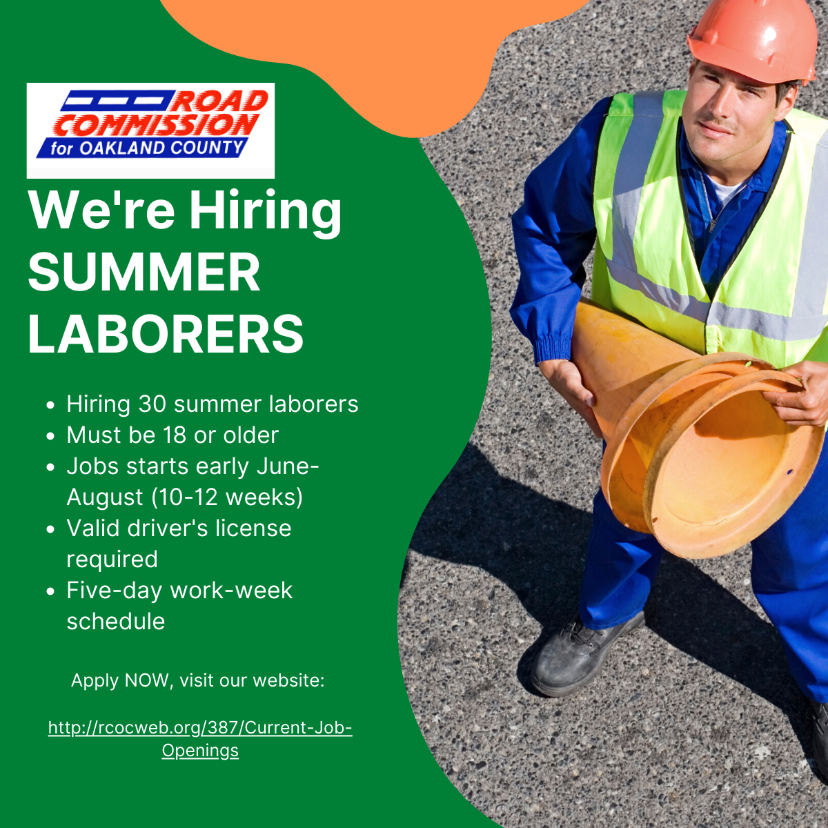 Hiring summer laborers image with basic information on job requirements