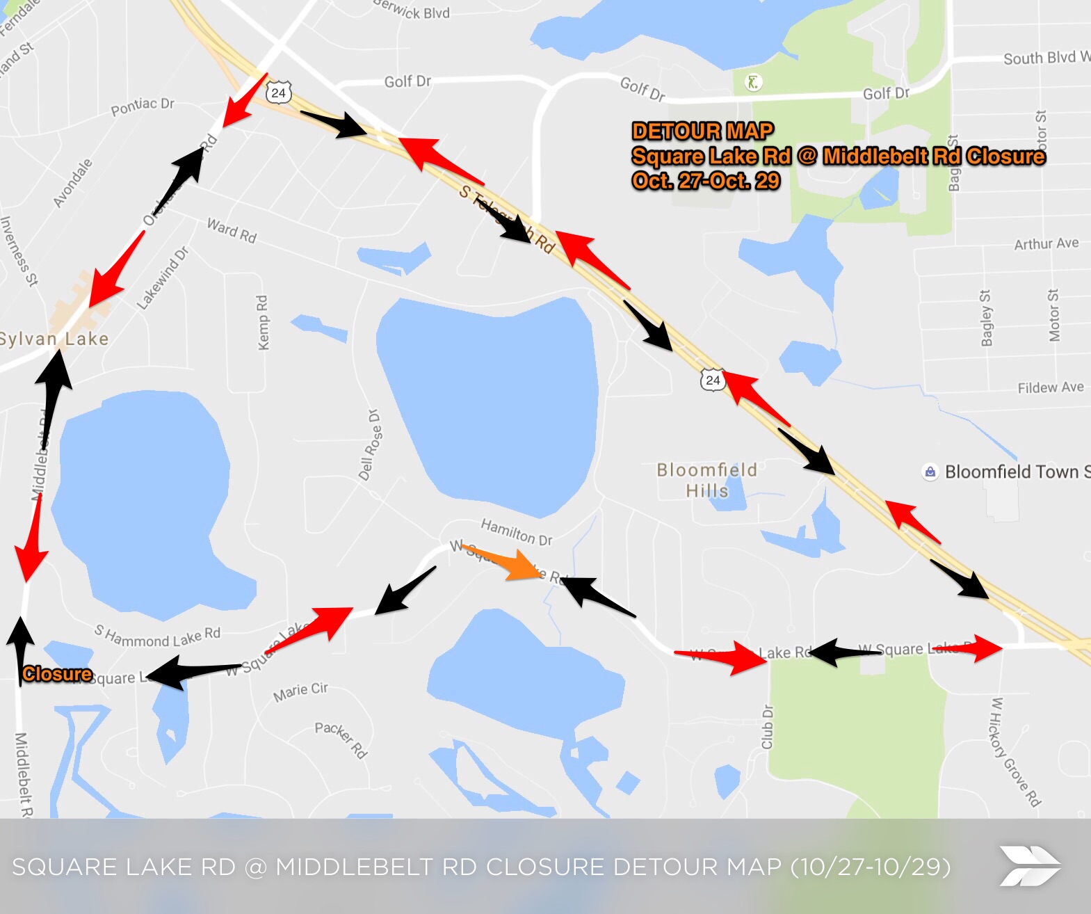 Square Lake Road Detour Map